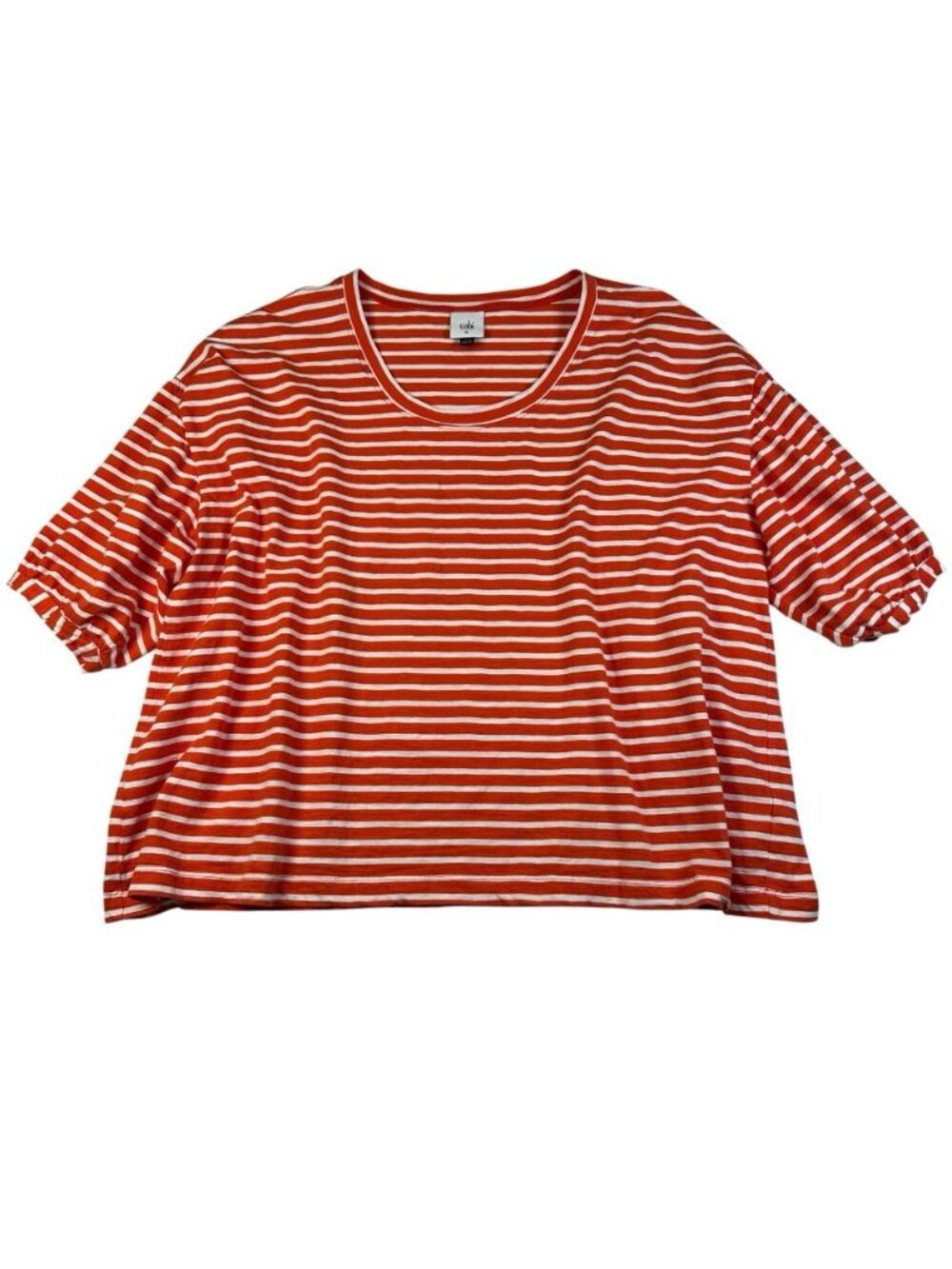 Cabi Poolside Orange White Stripe Women's Top Medium Puff Sleeve Coastal Boho